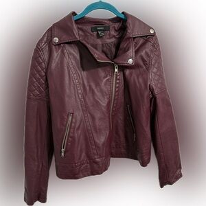 Forever 21 Women's Deep Burgundy Leather Jacket